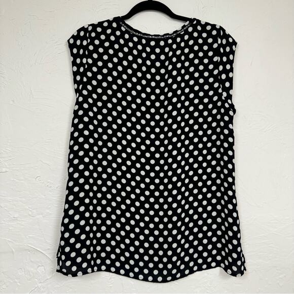 DR2 Daniel Rainn Black White Polka Dot Cap Sleeve Blouse Womens L Classic Preppy - Picture 8 of 9